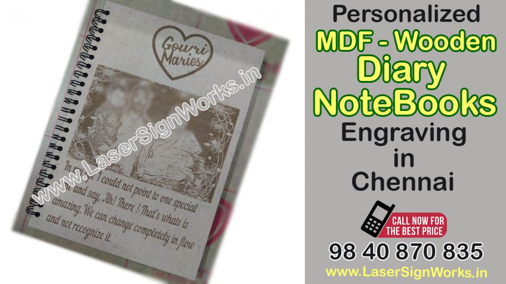 Personalised MDF Diary, Notebook Spiral Engraving Service Chennai